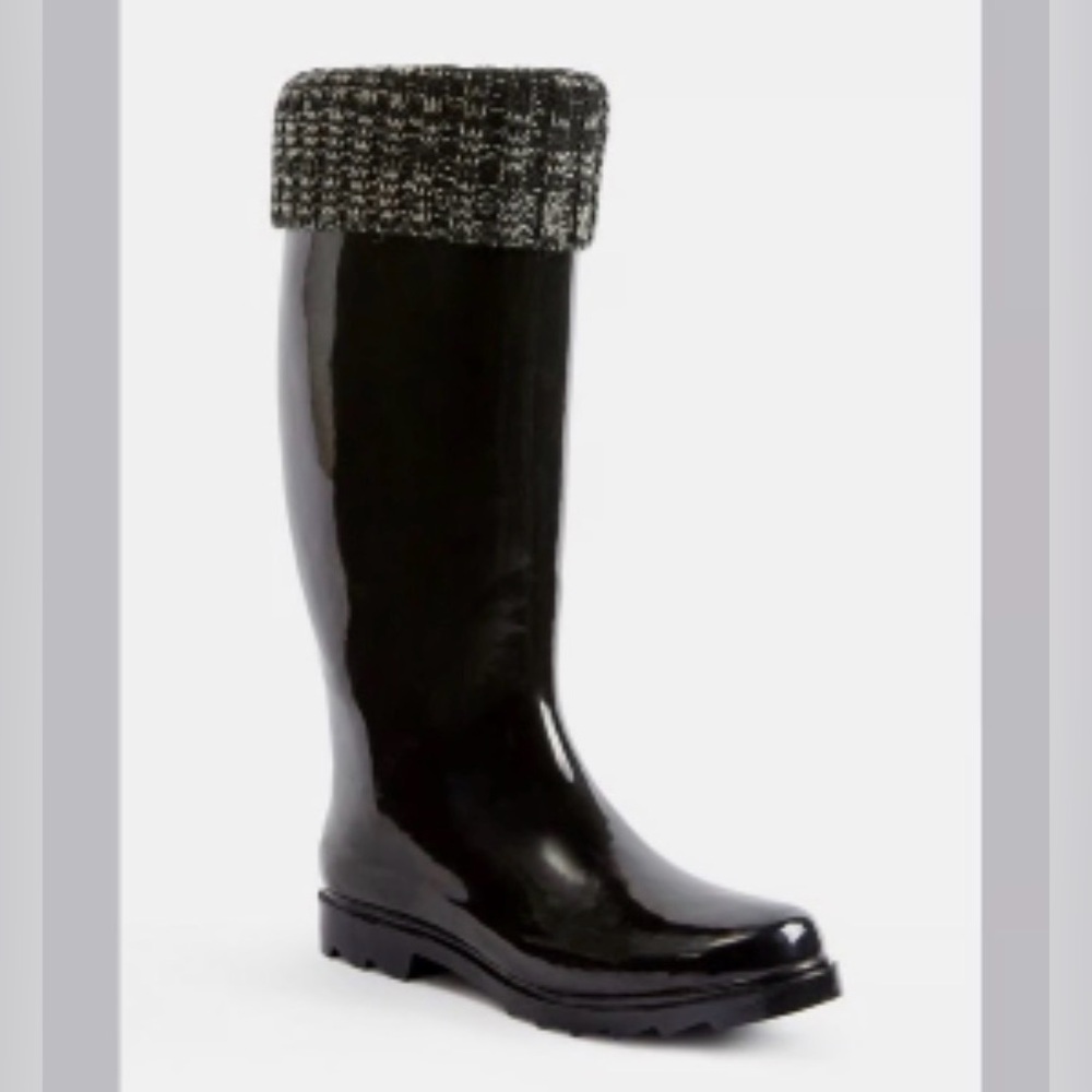 JustFab Rockie Fold Over Cuff Rain Boots in Black, Women’s Size 6 - Picture 2 of 8